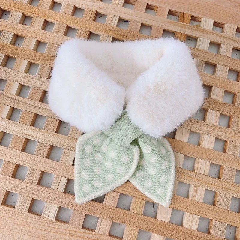 Fashion Children Girl Artificial Leather Winter Sweet Scarf Plush Polka Dot Kids Korean Girl Knit Scarf For Baby