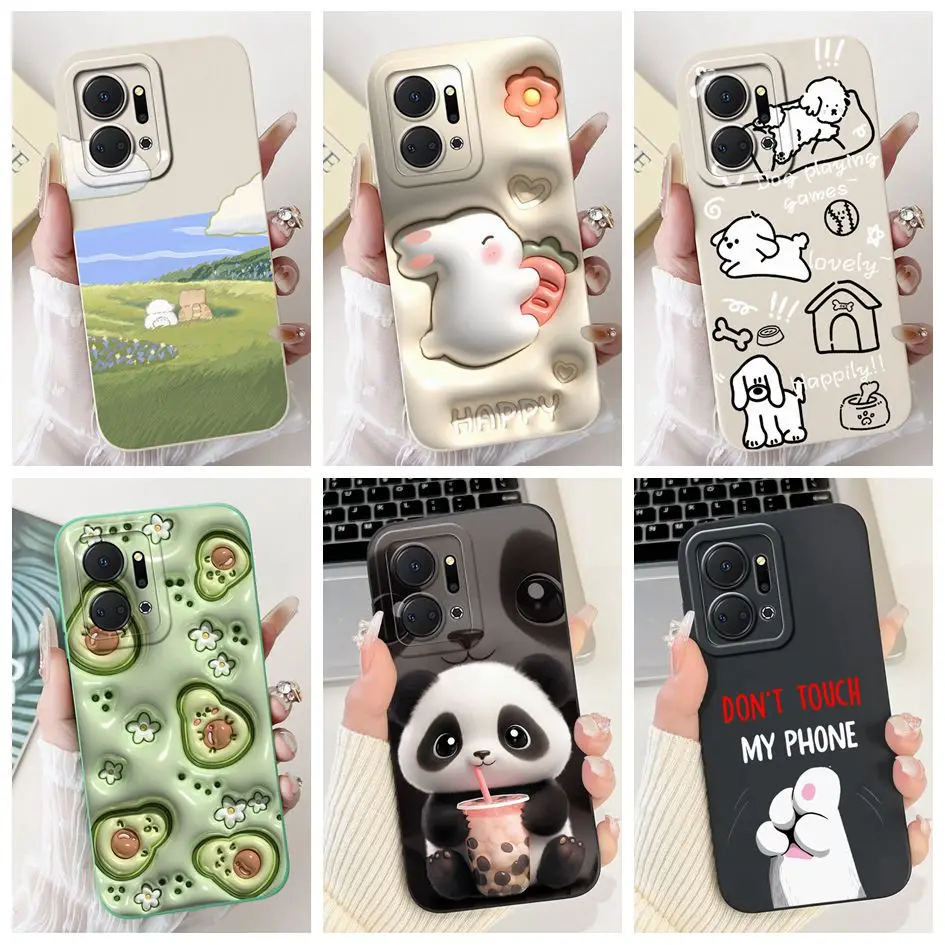 For Honor X7a Lovely Cartoon Shockproof Silicone Camera Protection Bumper Cover