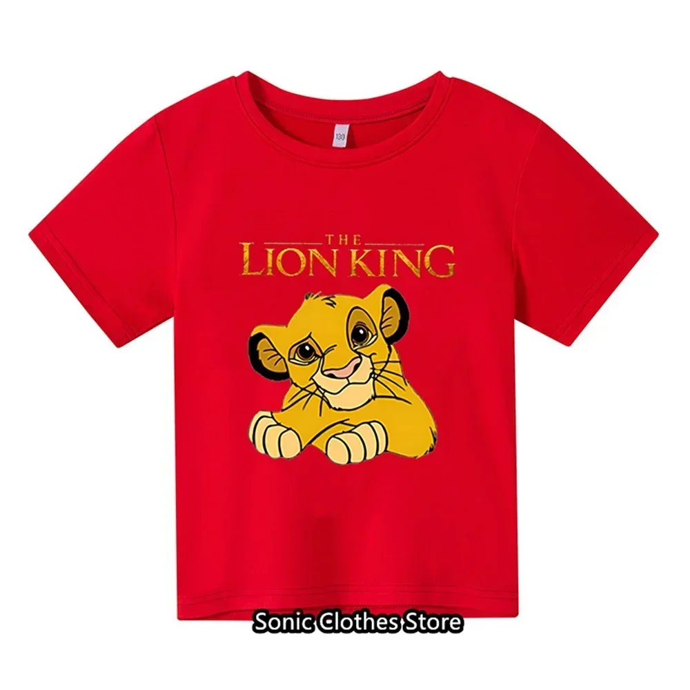 Nueva camiseta de verano para niños con estampado de dibujos animados de animales del rey León Simba, camiseta estampada para niños y niñas