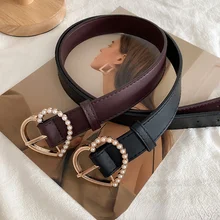 

South Korea Love Pearl Belt Lady INS Fashion Versatile Student Denim Belt Decoration Tide Personality