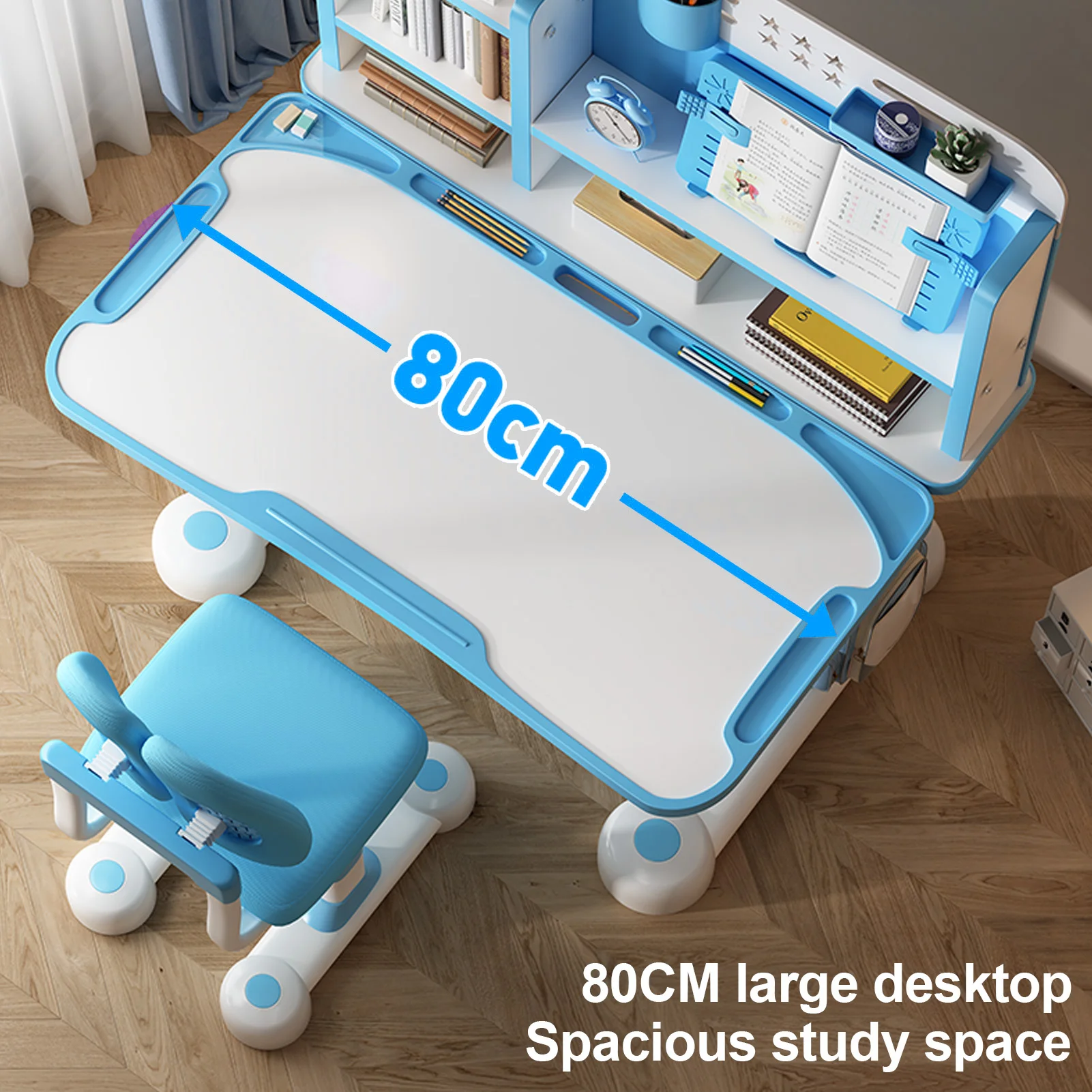 2Pcs/Set Children School Study Table Chair Set Kids Study Desk Chair Set Height Adjustable with Book Stand, Foot Pedal 4