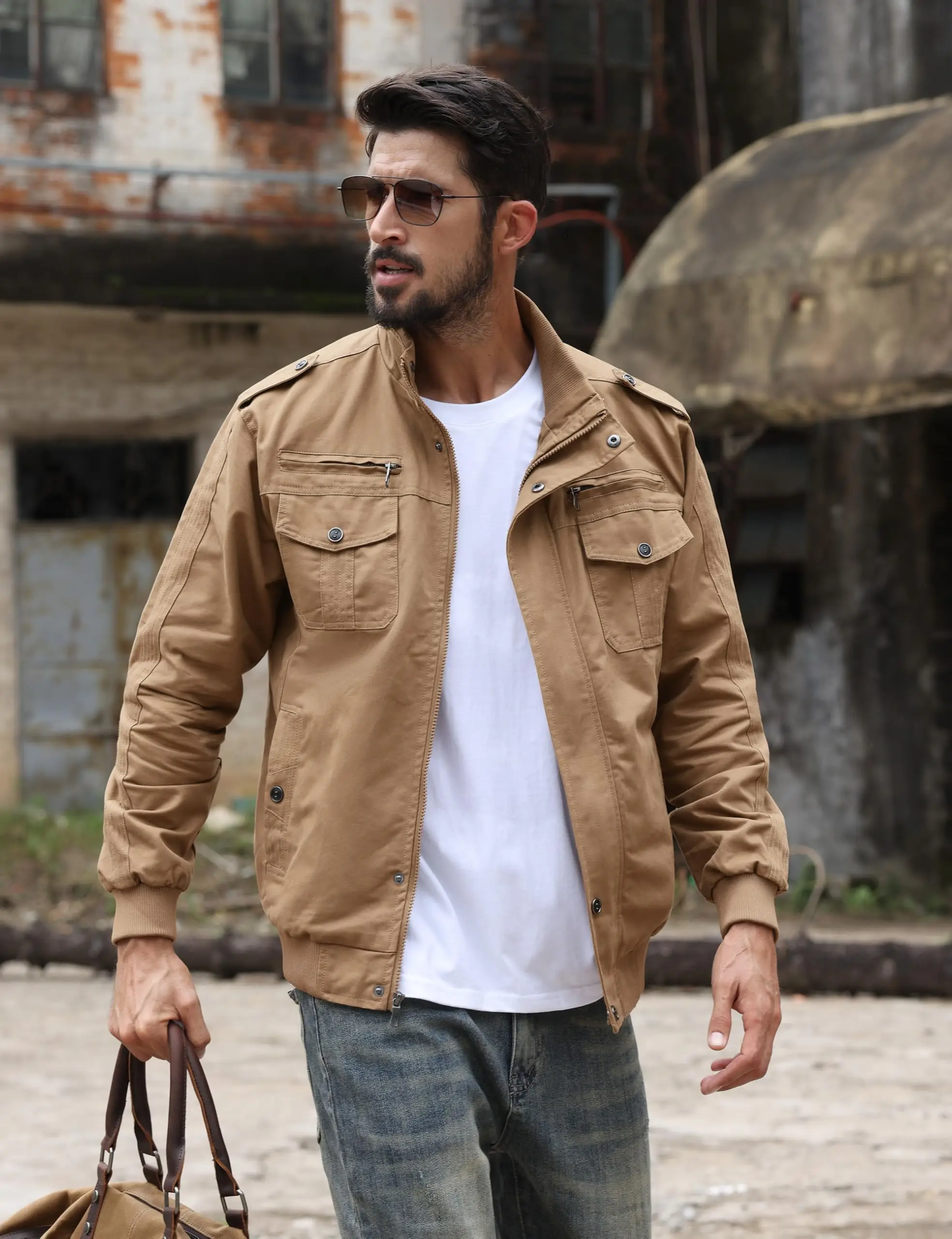 Herren-Winterjacke, Baumwolle, taktischer Mantel, leicht, lässig, Cargo-Bomberjacke, klassische Wander-Oberbekleidung, Windjacke, Taschen – Detail 18