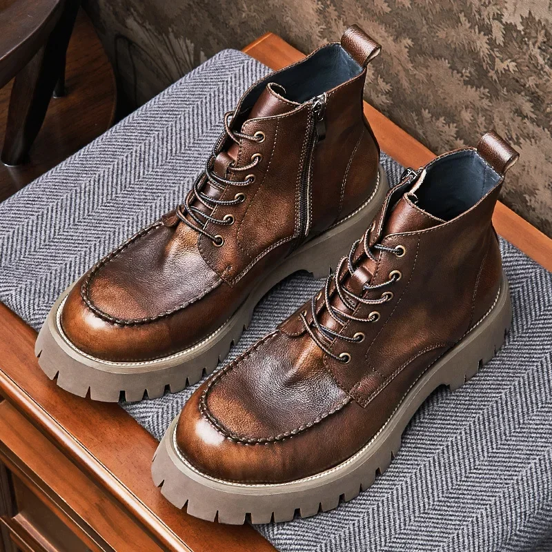 botas-masculinas-de-couro-marrom-brogue-sapatos-de-pele-de-carneiro