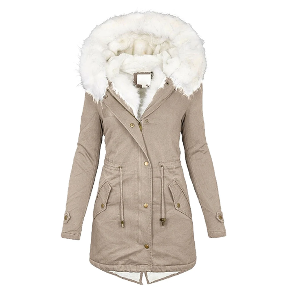 

Woman Clothes Cotton Clothing Daily Fleece Inlined Fur Hooded Long Ladies Outerwear Mid-length Parka Quilted Coat