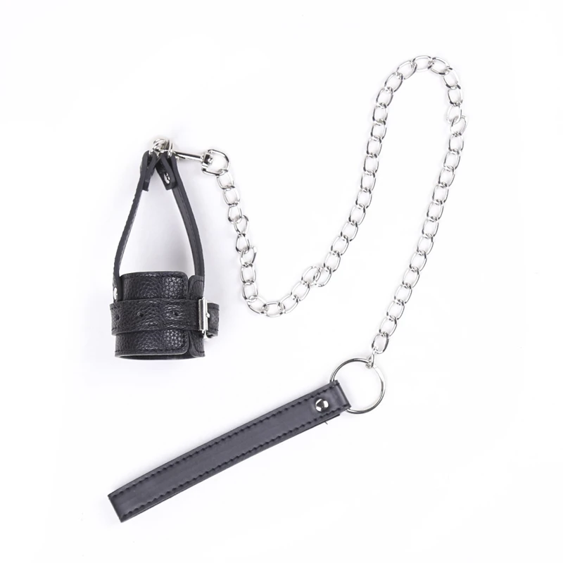 CBT Ballen aan de riem, leren ring, ring voor vertraagde ejaculatie, BDSM-seksspeeltjes voor mannen_voghion.com