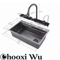 CHOO XIWU-อ่างล้างจานสแตนเลสพร้อมก็อกน้ำจอแสดงผลดิจิตอลอ่างล้างจานอ่างล้างจานอ่างล้างจานอ่างล้างจานอ่างล้างจานอ่างล้างจานแบบเดี่ยวขนาดใหญ่อ่างล้างจานแบบน้ำตกระบบ5ฟังก์ชั่น 5