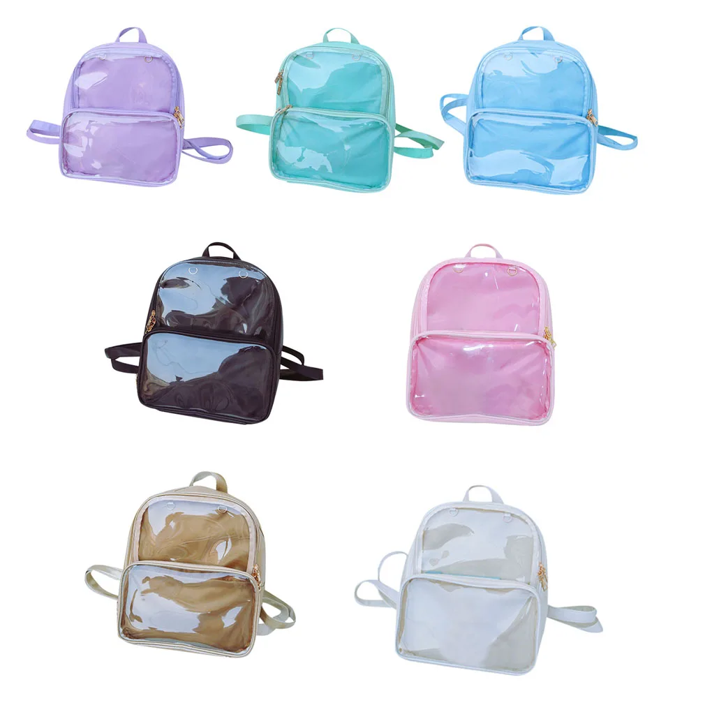 Women  Transparent Backpack Shoulder Bag Women Jelly Color Style PU Change Purse Schoolbag Teenage Girls for School Backpack