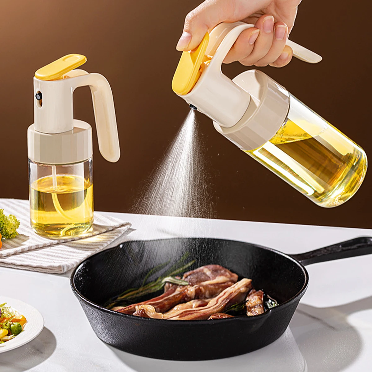 WORTHBUY 180/250ML Oil Spray Bottles Glass Oil Spray Kettle For Air Fryer Kitchen Utensils Sprayer Pressing Seasoning Bottle