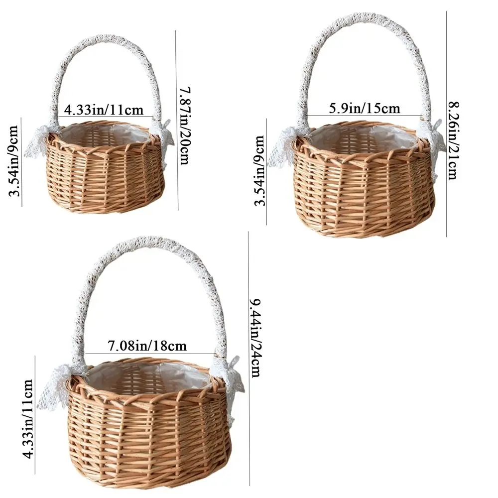 1Pc Exquisite Rattan Storage Basket Flower Pot Hand-woven Lace Bow Decoration Picnic Storage Baskets Wedding Supplies 6