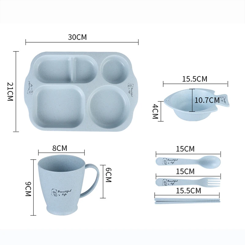 Children Baby Tableware Set 6Pcs Cartoon Plates