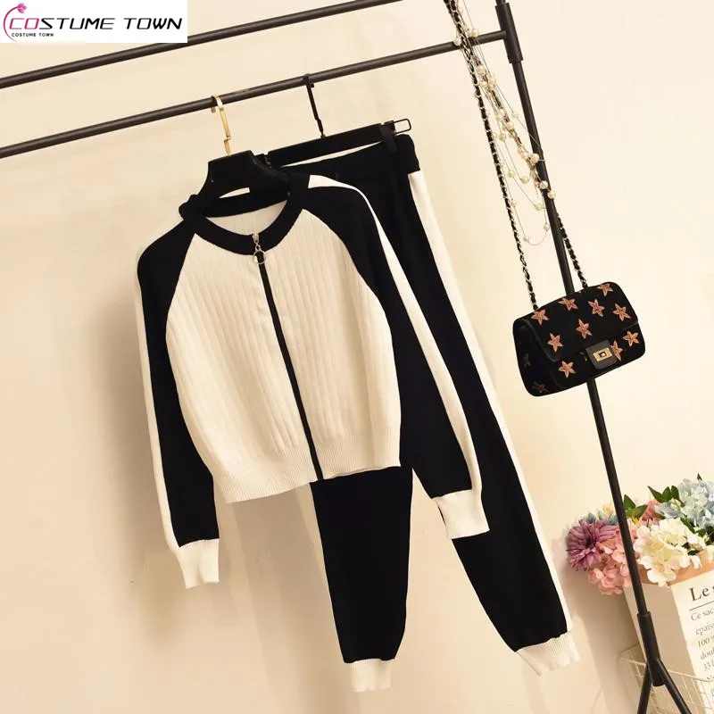 

Spring and Autumn 2023 New Knitted Cardigan Slim-fit Pants Two Piece South Korean Loose Leisure Sports Suit Female Fashion