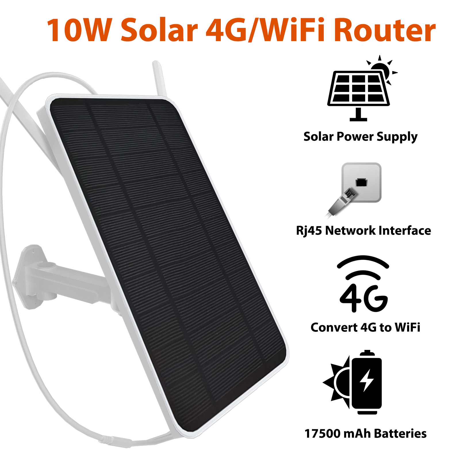 10W 4G solar router;4G router solar powered;50M WiFi range;IP66 Waterproof; Long endurance 24/7;total 17500mAh batteries