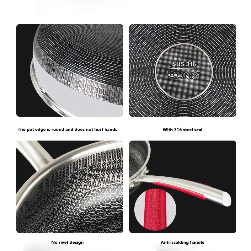 28cm Frying Pan Kitchen Nonstick Pan 316L Stainless Steel Nonstick Wok Electric Induction Without cover Skillet frying pan