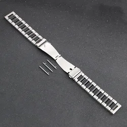 Premium Stainless Steel Watch Band - Universal Fit for 22mm (Silver Black)