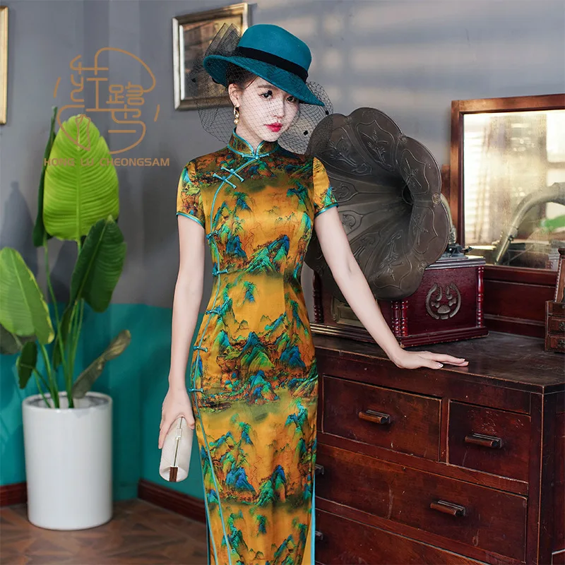 

Silk Cheongsam, Mulberry Silk, Retro Summer Long Women's Improved Daily Youthful High-end Temperament chinese dress qipao