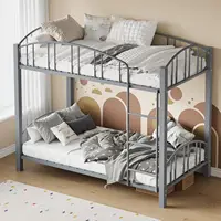 Metal Loft Bed Bunk Beds Twin Over Full Size with Heightened Safety Guardrail & Ladder, for School, Bedroom, Twin Size Grey 2