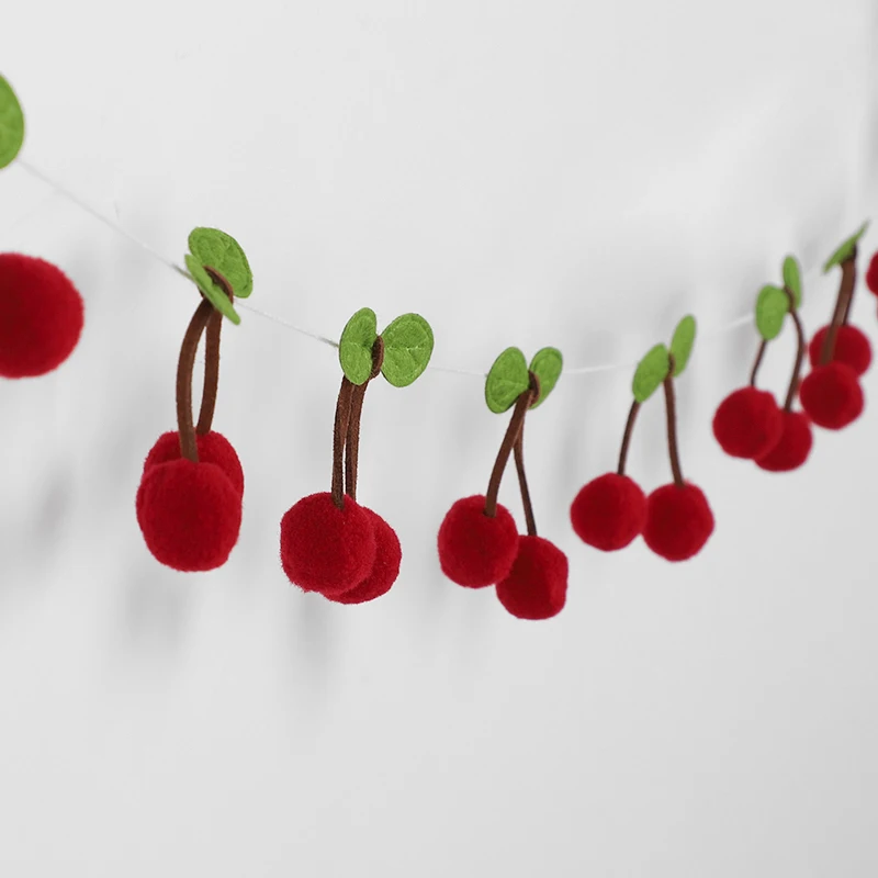 Kirschgirlande, Dekoration, Kirschen, Geburtstag, Hochzeit, Dekoration, Weihnachten, Pompon, Einfädeln, Banner, Schlafzimmer, Wanddekoration, zum Aufhängen – Detail 2