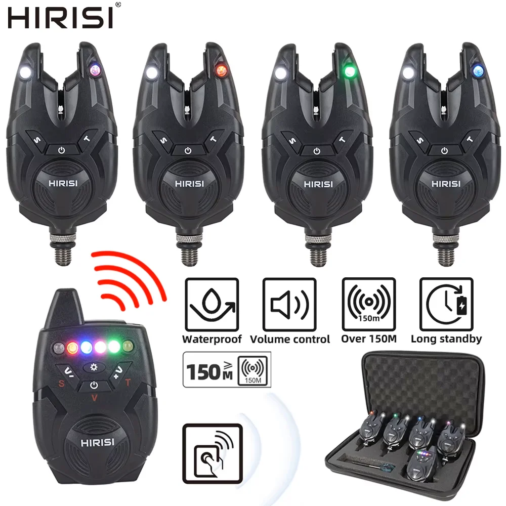 Alarme de touche sans fil waterproof Hirisi pour carpe - Set 1+3 avec indicateur morsure accessoires pêche