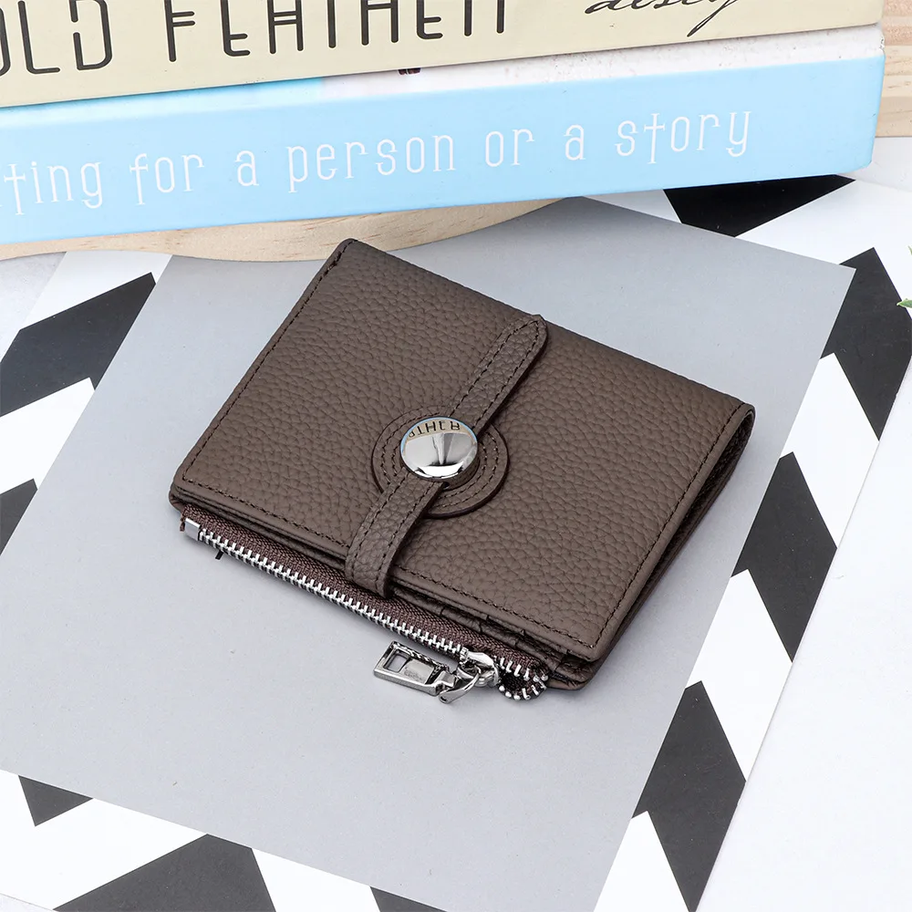Alirattan Short Wallet for Women 2025 New Color Blocking Wallet Card Slots Large Capacity Zipper Genuine Leather Coin Purse