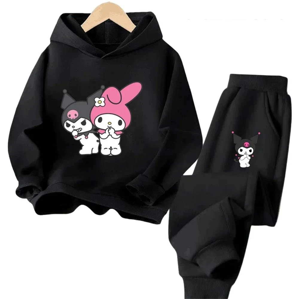 thumbnail image 1 of Conjunto de sudadera con capucha para niños Primavera Otoño Dibujos animados Estampado Graffiti Lindo Viento Sanrio Melody Kuromi Ropa Niñas Sudadera con capucha, 1 of 4