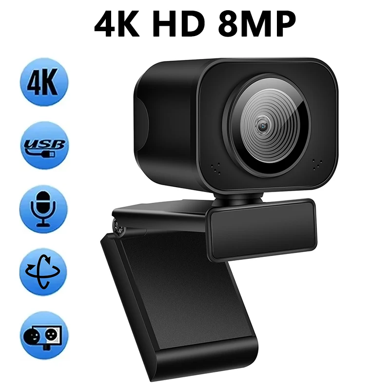 HD Webcam 4K Web Camera with Mics 30FPS Auto Focus USB Plug Streaming Webcam for PC/Computer/Laptop/Live Video Conference