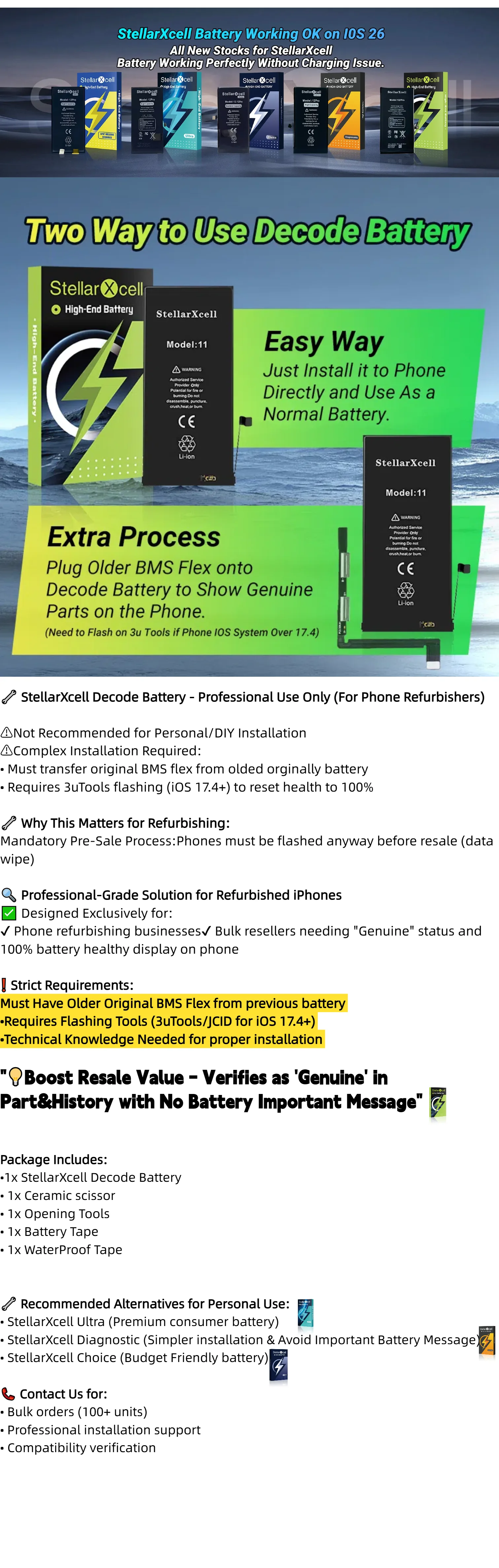 StellarXcell-Decode Battery for iPhone, Crack Battery