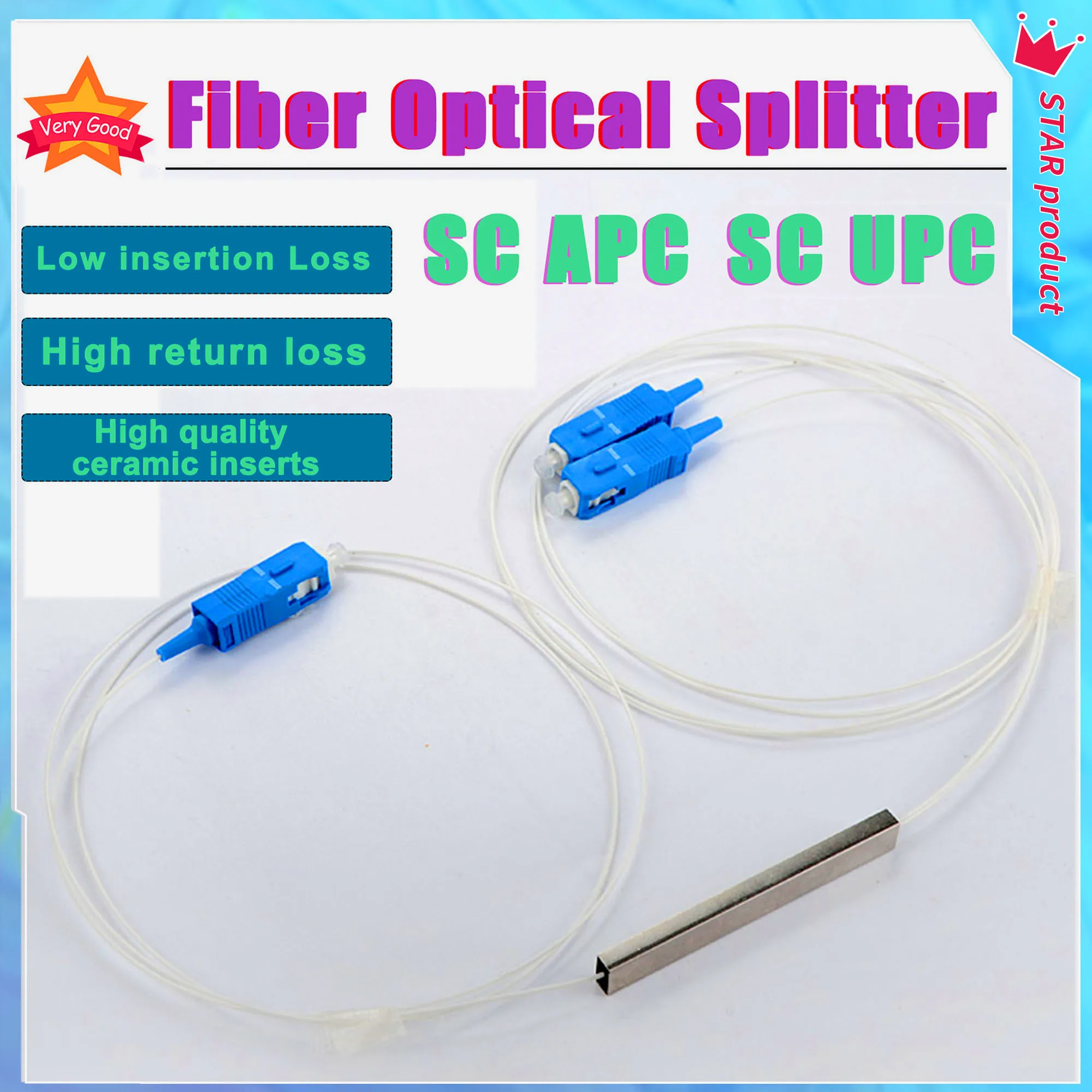 1*2 Single Mode Fiber optic splitter SC/UPC Connector 1310/1550nm Steel Tube Mini PLC Fiber Optic Splitter1X2 FTTH Free Shipping