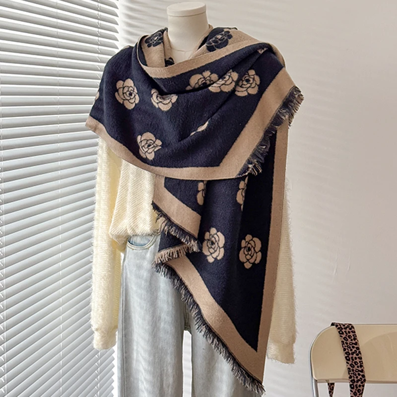 2025 Luxury Brand Women's Cashmere Winter Shawl - Cute Allover Print Tasseled Pashmina Wrap Bandana