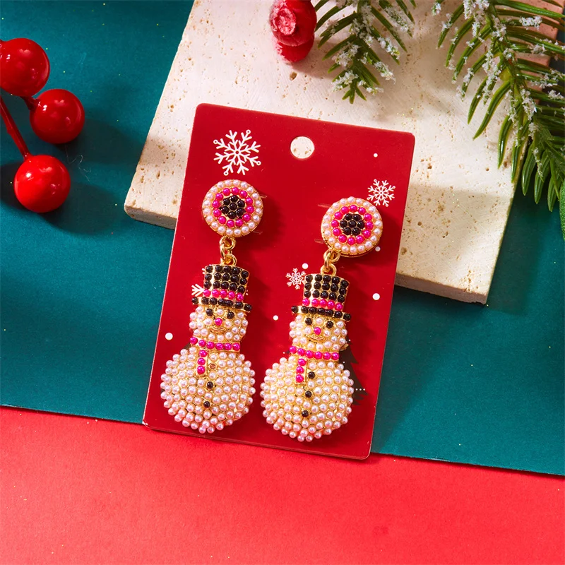 Licht Luxus Voller Strass Schneemann Baumeln Ohrringe für Frauen Kreative Schneeflocke Santa Claus Ohrringe Freundschaft Party Schmuck – Detail 4
