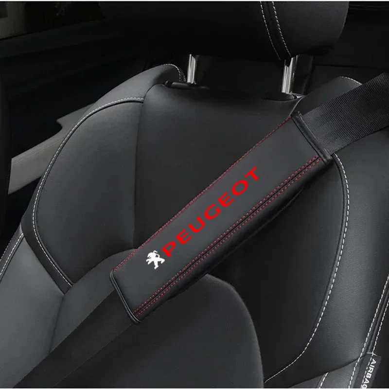 2Pcs Car Seat Belt Leather Safety Belt Shoulder Cover For For Peugeot 107 207 307 308 407 607 3008 5008