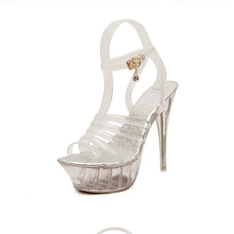 

35-43 Steel Tube Dancing Transparent Platform Shoes Women 2019 Summer transparent Sandals Peep Toe Nightclub High Heel Sandals