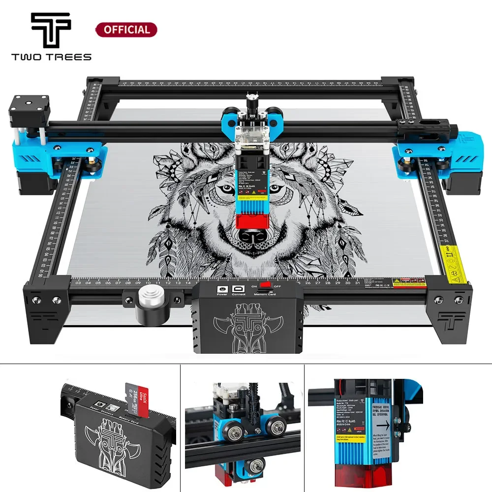 Macchina Per Incisione Laser In Metallo A Due Alberi Tts-55 450 ± 5Nm Luce Blu 15W/40W Router Cnc Supporto Per Incisione Taglio Pelle Legno Wifi