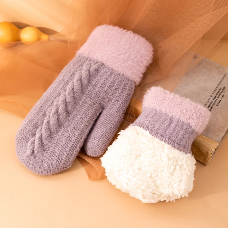 

Fashion Women Knit Twist Flowers Mittens Winter Female Wool Plus Cashmere Velvet Thickening Warm Full Finger Gloves Guantes