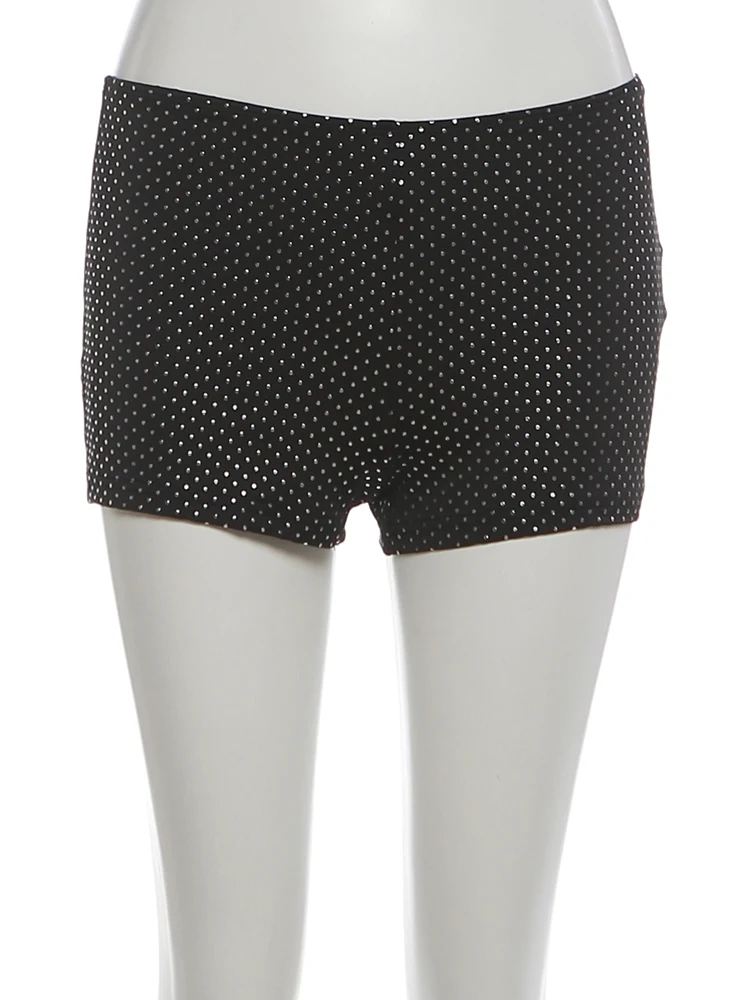 Nibber Fashion Sticky Diamond 2 Piece Set Women Y2K Halter Backless Vest+Bike Shorts Slim Coquette Midnight Street Sexy Clubwear