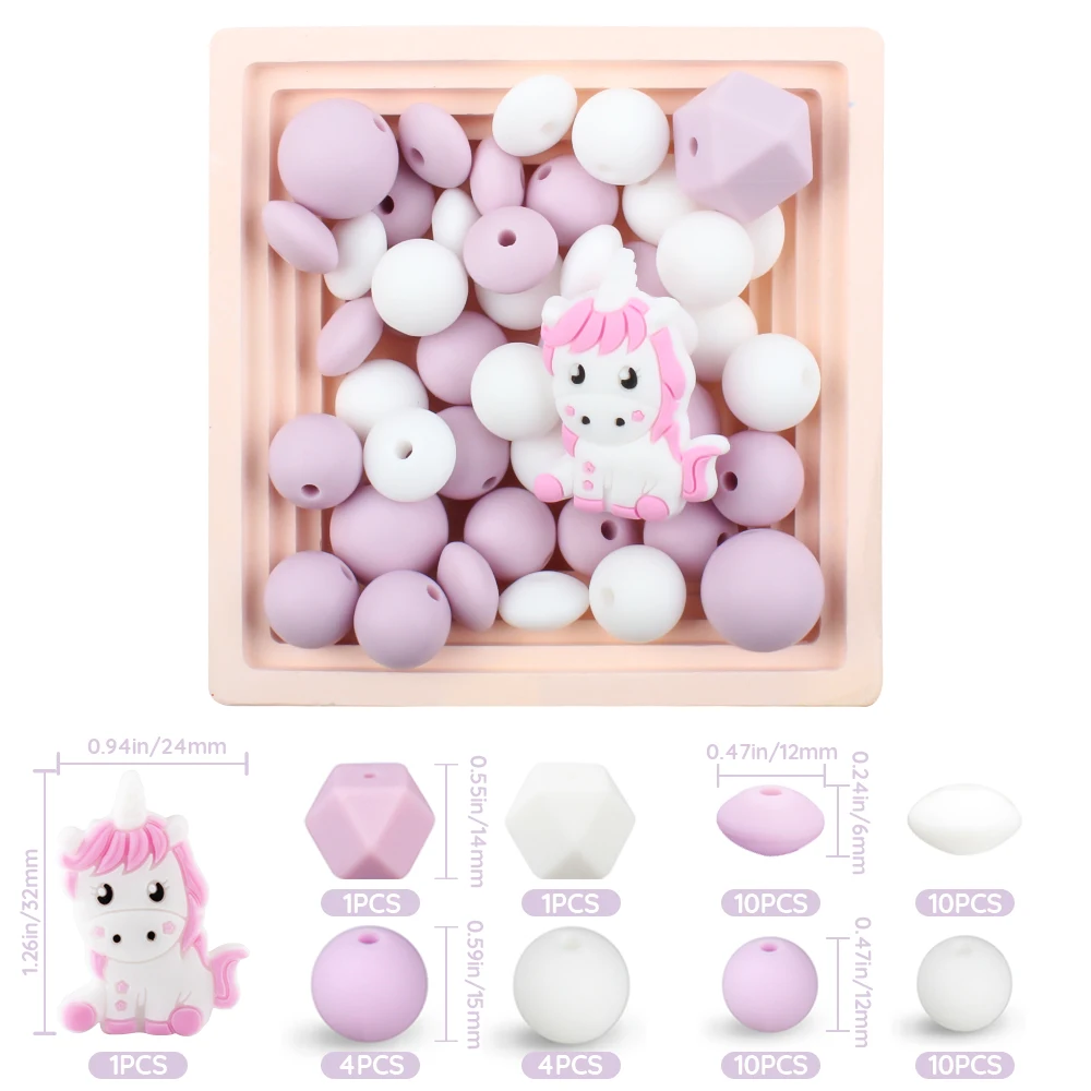 

51Pcs Silicone Beads Unicorn Baby Teether Beads Food Grade For Jewelry Making DIY Pacifier Chain Pendants Jewellery Accessorie