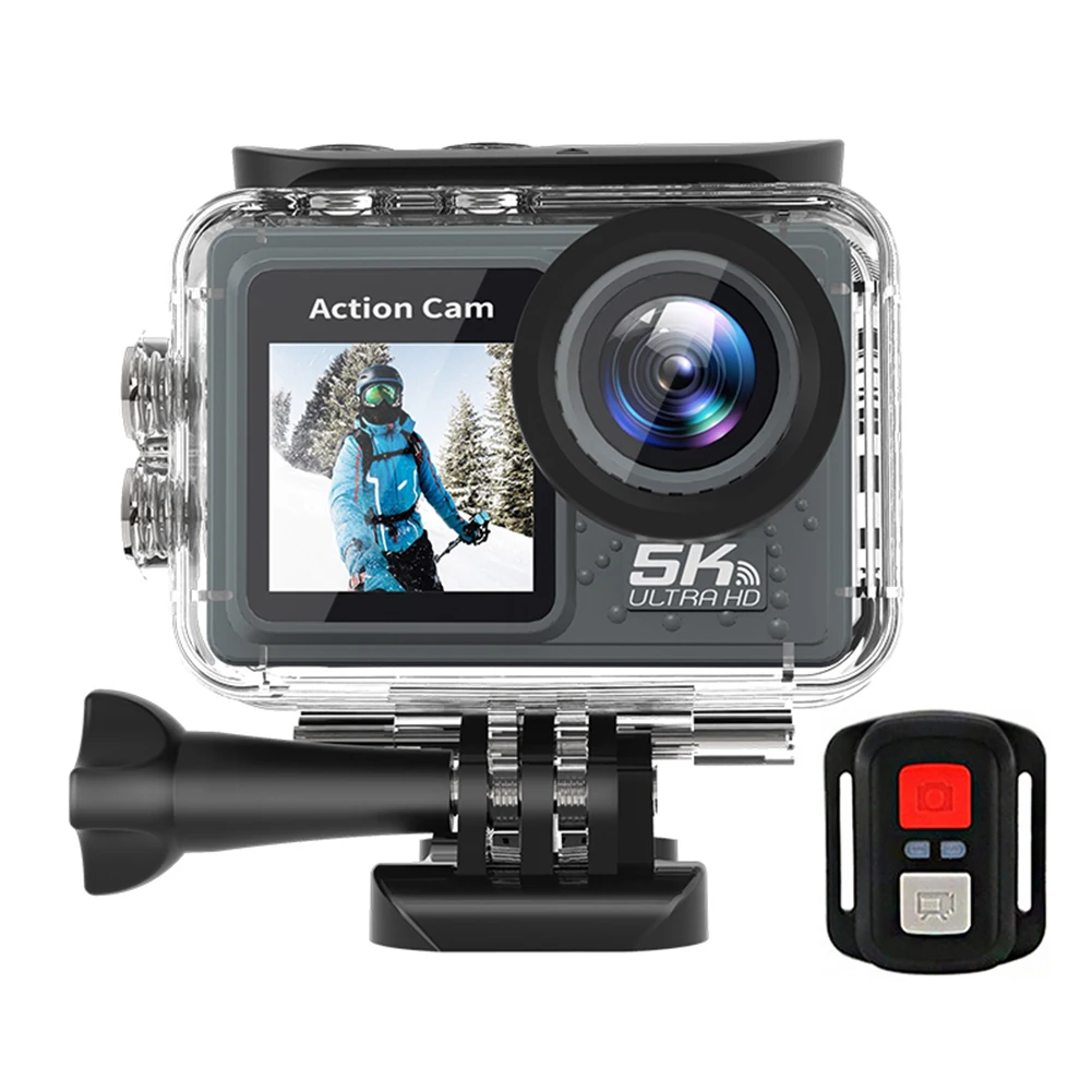 thumbnail image 1 of Cámara de Acción 5K 4K 60FPS, videocámara deportiva impermeable con Control remoto, antivibración, WIFI, pantalla Dual de 170 °, gran angular de 30m, 1 of 4