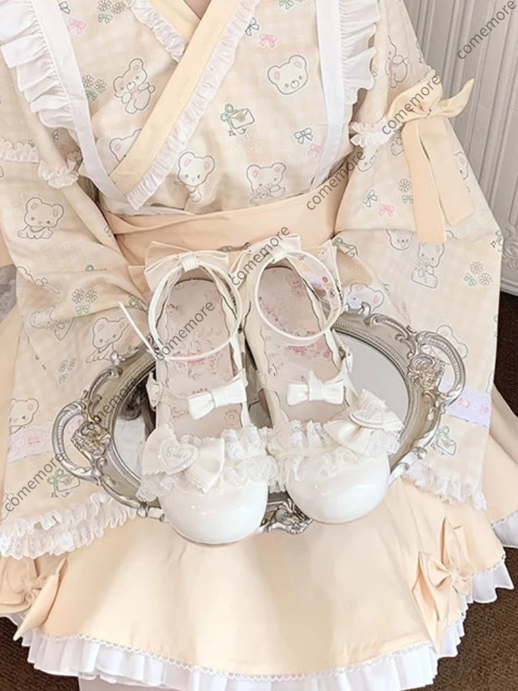 Women's Sweet Lovely Mary Jane Shoes Court Style Bow Lolita Low Heel Small Leather Shoes Female Summer Elegant Princess Shoes 5