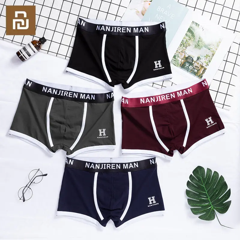 

Youpin 4pcs Mens Cotton Boxers Male Underwear Breather Man Panties Solid Underpants Soft Comfort Antibacterial Men Boxershorts