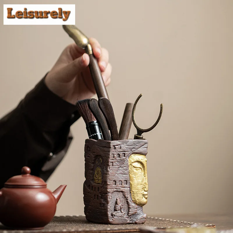 Old Rock Mud Zen Buddha Shadow Tea Six Gentlemen Retro Tea Tool Set Teaware Utensils Tieguanyin Tea Ceremony Accessories Craft