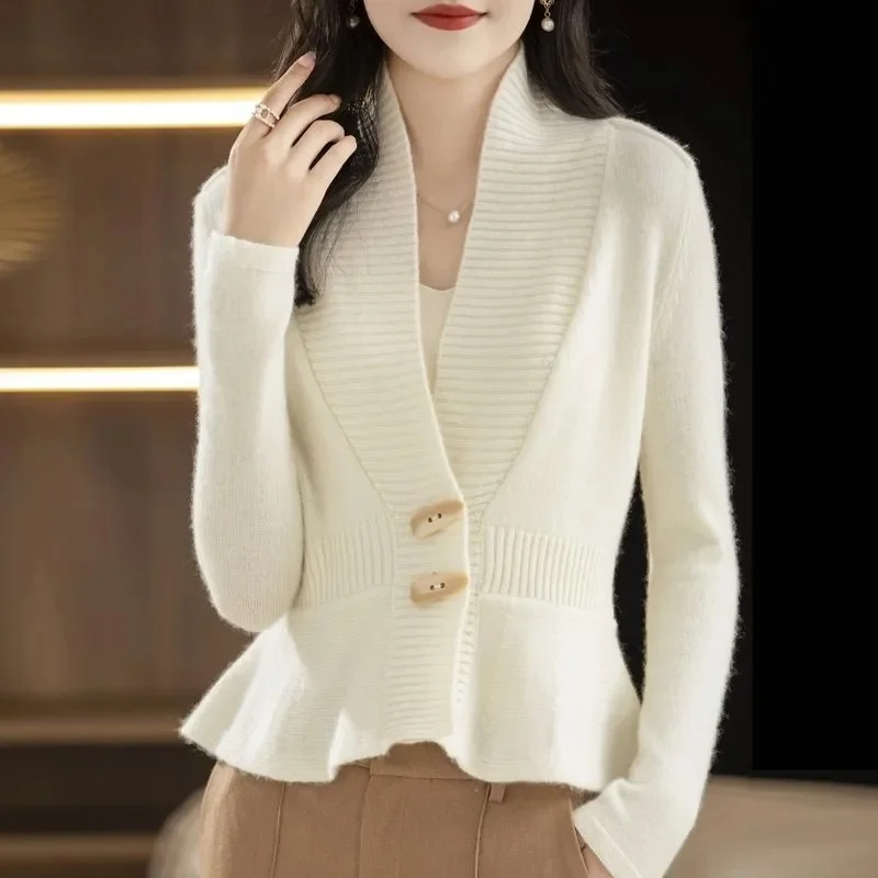 Elegant Purple Spring and Autumn Sweaters Cardigan Fashionable Women's 2026 New Winter V-Neck Knitted Coat Blue Green Jacket Top