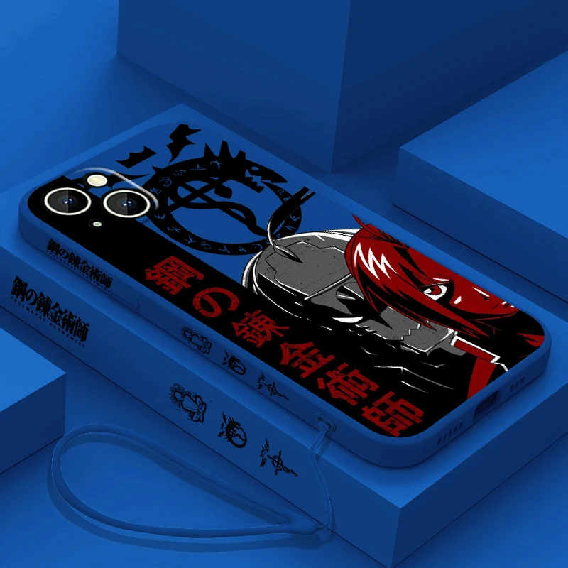 thumbnail image 1 of Funda de teléfono Fullmetal Alchemist Edward para Apple iPhone, 15, 14, 13, 12, 11 Pro Max Plus, 8, 7, SE, funda líquida con Capa de cuerda izquierda, 1 of 5