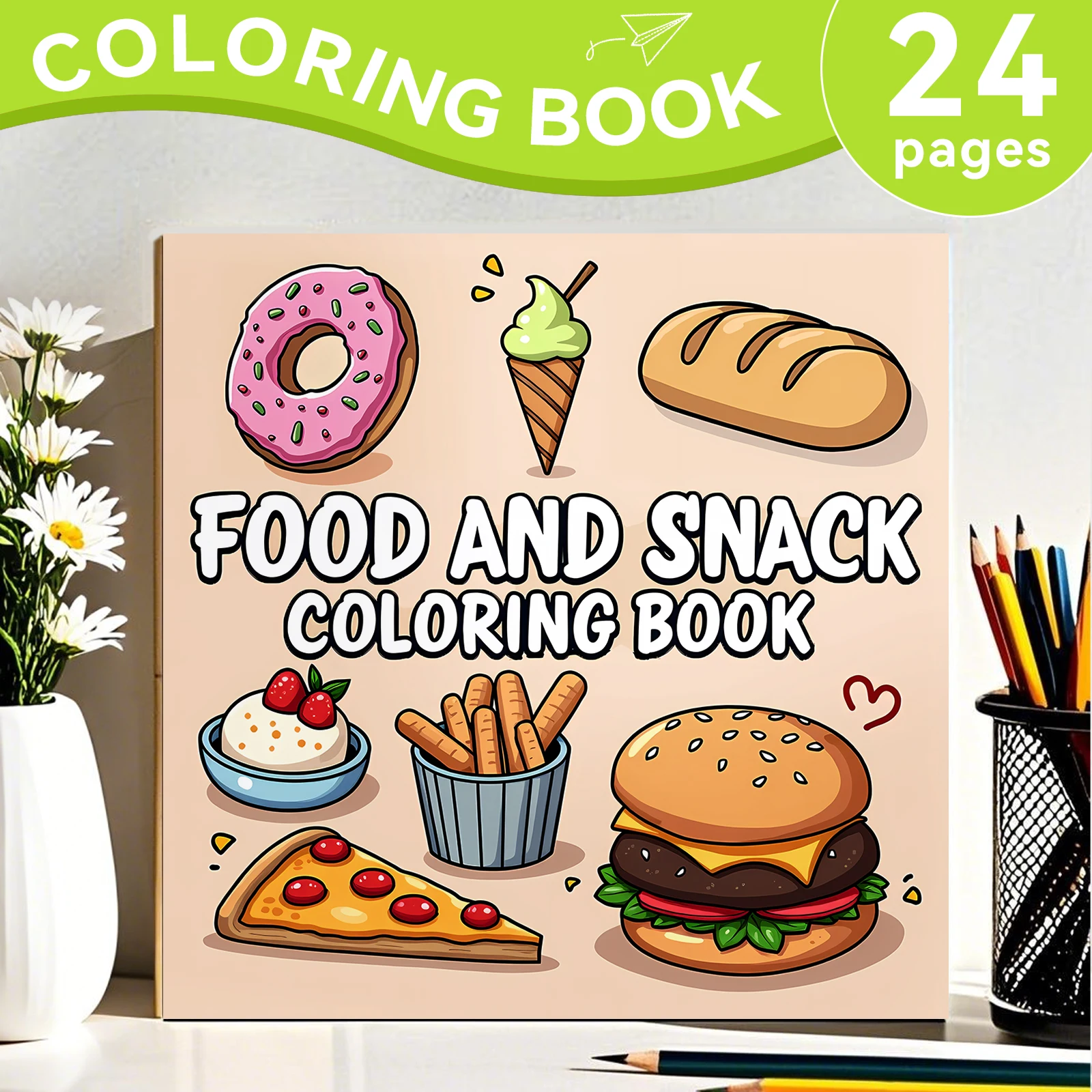 Malbuch zum Thema Essen und Snacks für Erwachsene. Malbuch mit lebhaften und einfachen Motiven von Getränken und Desserts. Niedliches Zeichenbuch als perfektes Geschenk zum Geburtstag – Detail 1