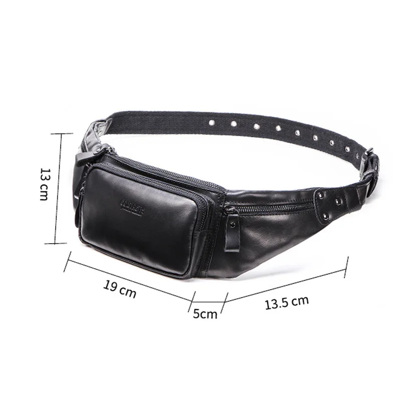Men's Waist Packs Casual Genuine Cowhide Leather Mobile Phone Pocket Outdoor Unisex Sports Crossbody Chest Bag Adjustable Strap