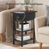 End Table with Charging Station, Flip Top Bedside Table with USB Ports, Narrow Nightstand with Storage Shelves, for Small Space 4