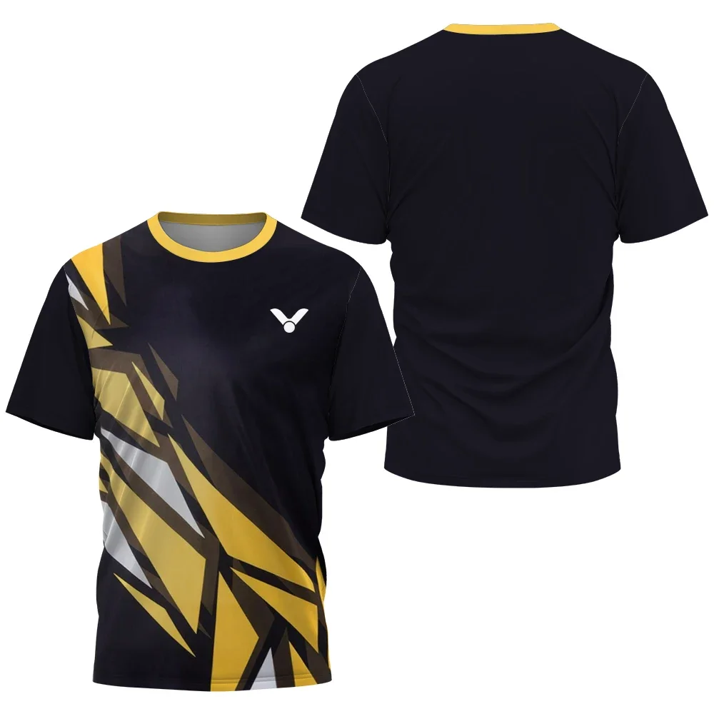 Geometrischer Block 3D-gedrucktes Badminton-Sporttrikot für Herren und Damen, Unisex, schnell trocknend, atmungsaktiv, für Training und Wettkampf, kurzärmeliges Oberteil