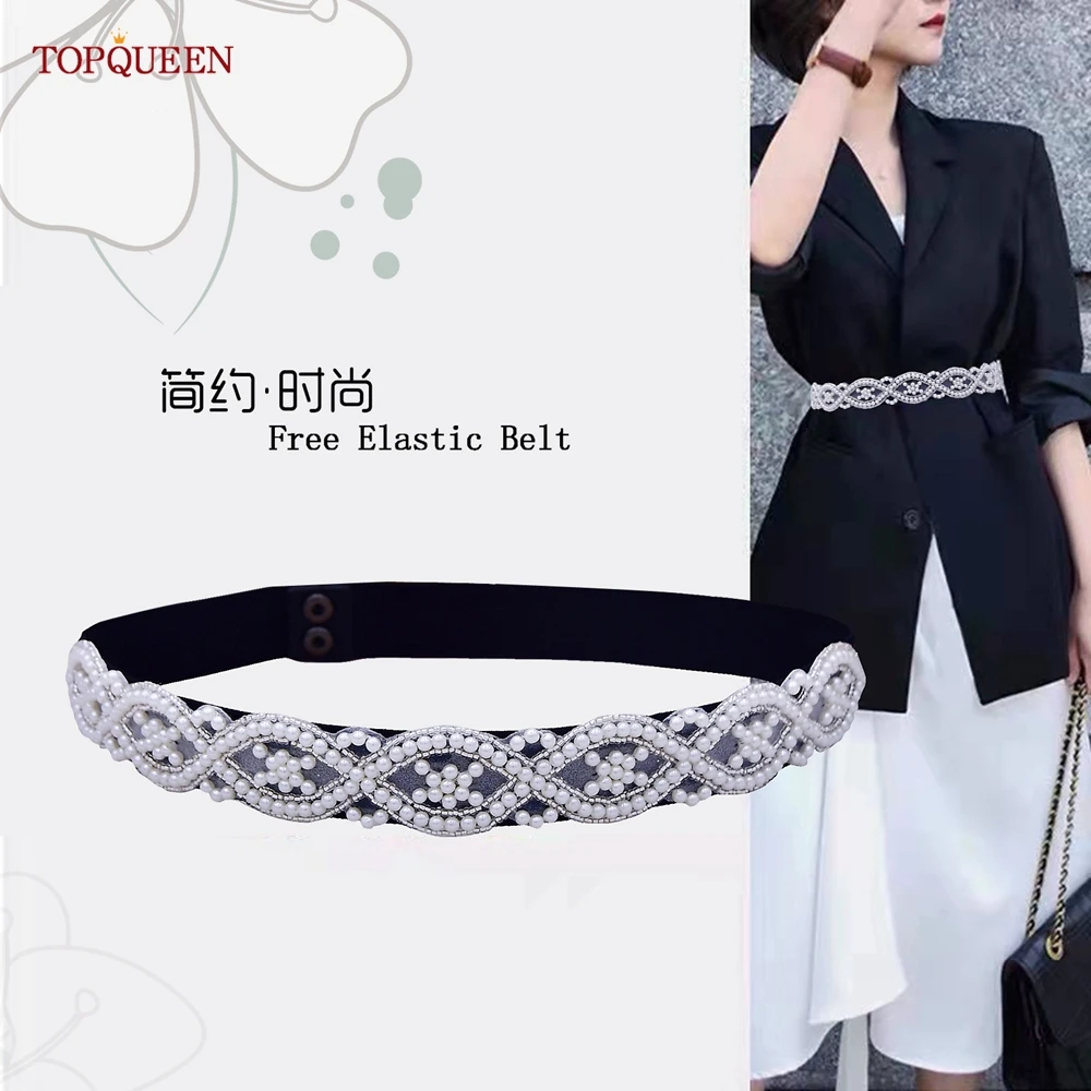 

TOPQUEEN S353A-D Ladies Fashion Belt Women Accessories Luxury Pearl Elastic Sash Dress Accessories, Party Female Gown Girdle