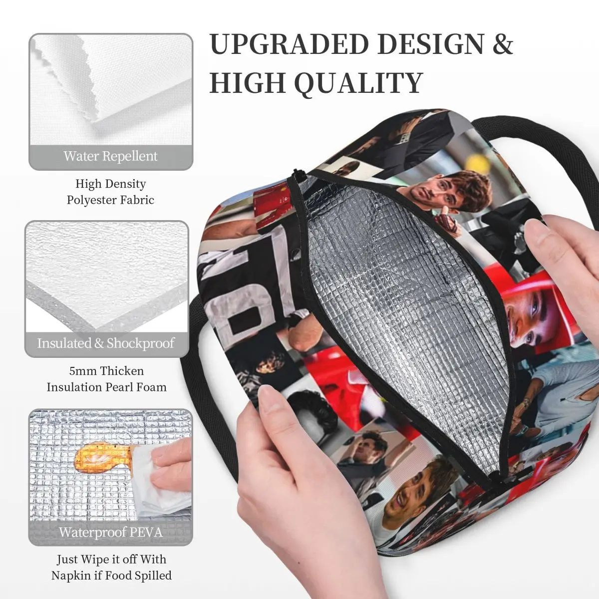 Charles Leclerc Monacan Motorsports 레이싱 드라이버 콜라주 절연 점심 가방 여성 열 식품 상자 토트 휴대용 도시락 상자