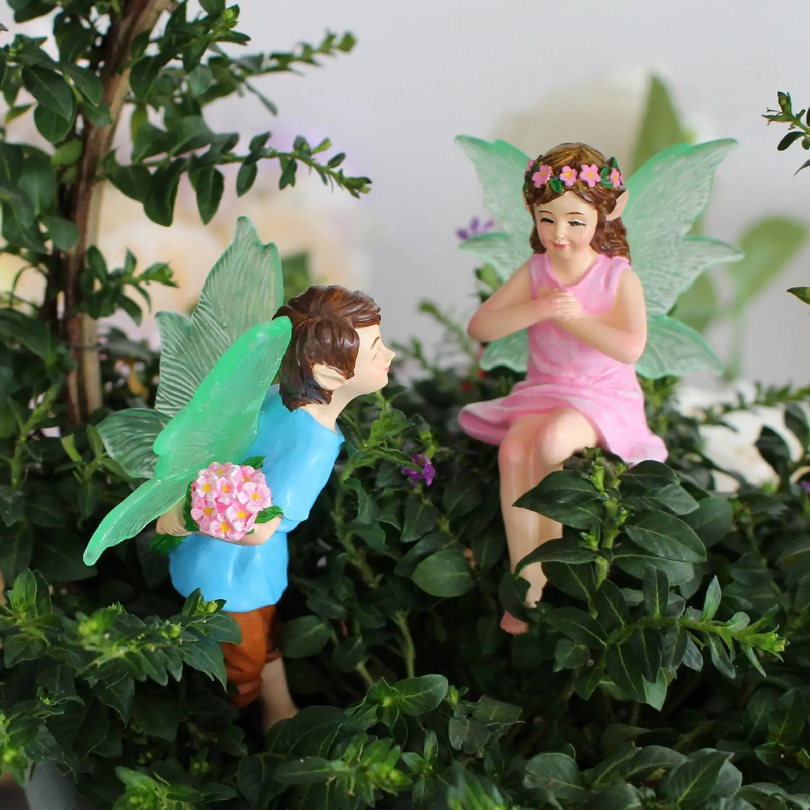 2 Pieces Fairy Couple Garden Stakes Ornaments Figurines Creative Cute Resin Sculptures for Entrance Yard Backyard Bonsai Planter