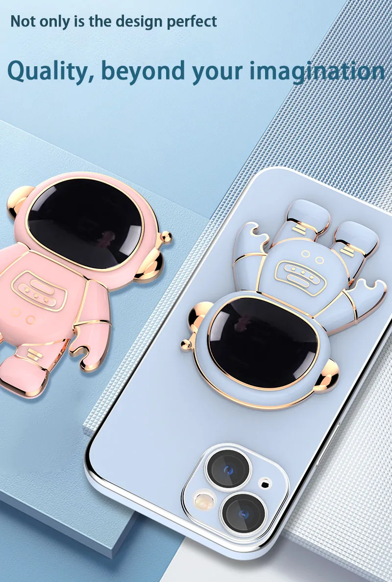 Astronaut Space Electroplate Folding Stand Cell Phone Case For iPhone 13 Pro Max 11 12 Pro Xr Xs 7 8 Plus Silicone Funda Cover iphone 13 pro max leather case