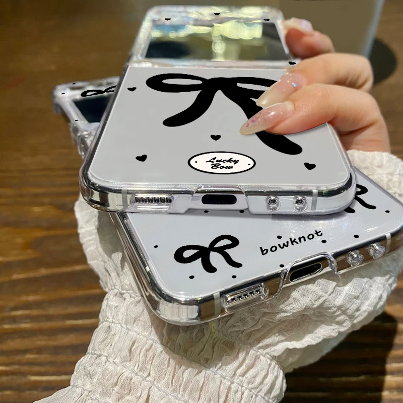 INS Bowknot Clear Folding Phone Case - Hard Back Cover